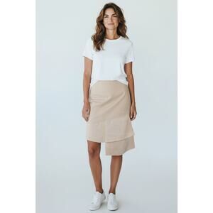 Gucci Silk Skirt Midi Asymmetrical Womens Sz 44 Beige Cream Glamor Modern Hi Lo